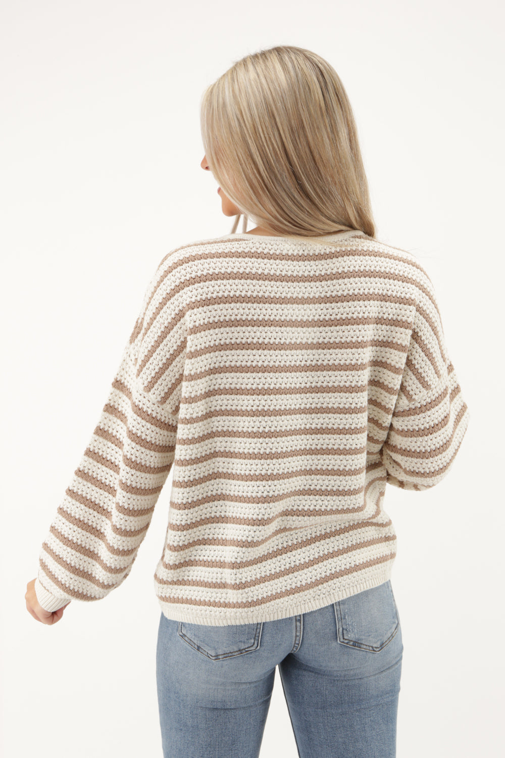 In My Thoughts Stripe Knit Sweater - Taupe | Makk Fashions