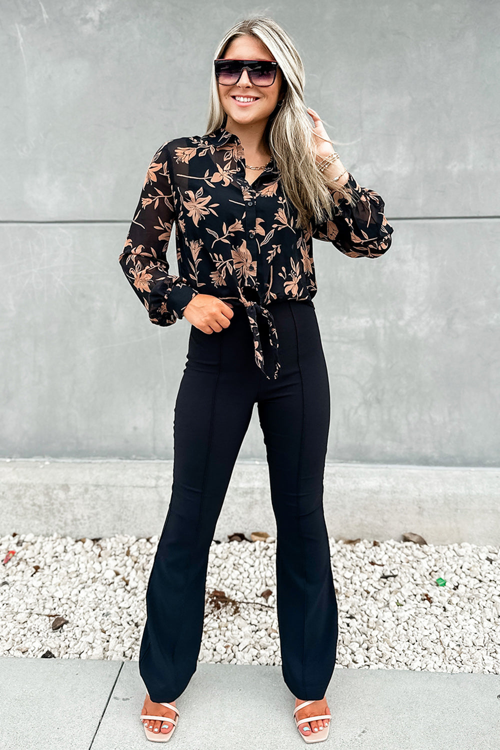 In the Moment Chiffon Top - Black/Taupe | Makk Fashions