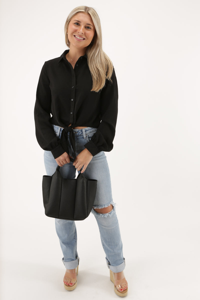 In the Moment Collared Crop Top - Black | Makk Fashions