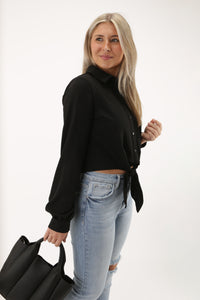 In the Moment Collared Crop Top - Black | Makk Fashions