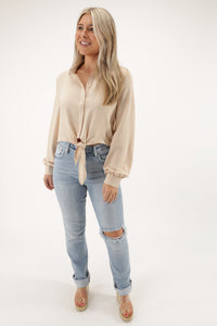 In the Moment Collared Crop Top - Lt. Taupe | Makk Fashions