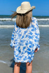 Island Bound Floral Print Cover-Up Top - Blue | Makk Fashions