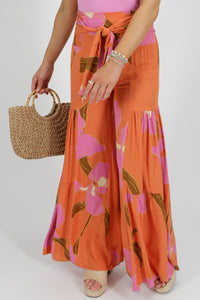 Island Delight Wide Leg Pants - Orange/Pink | Makk Fashions