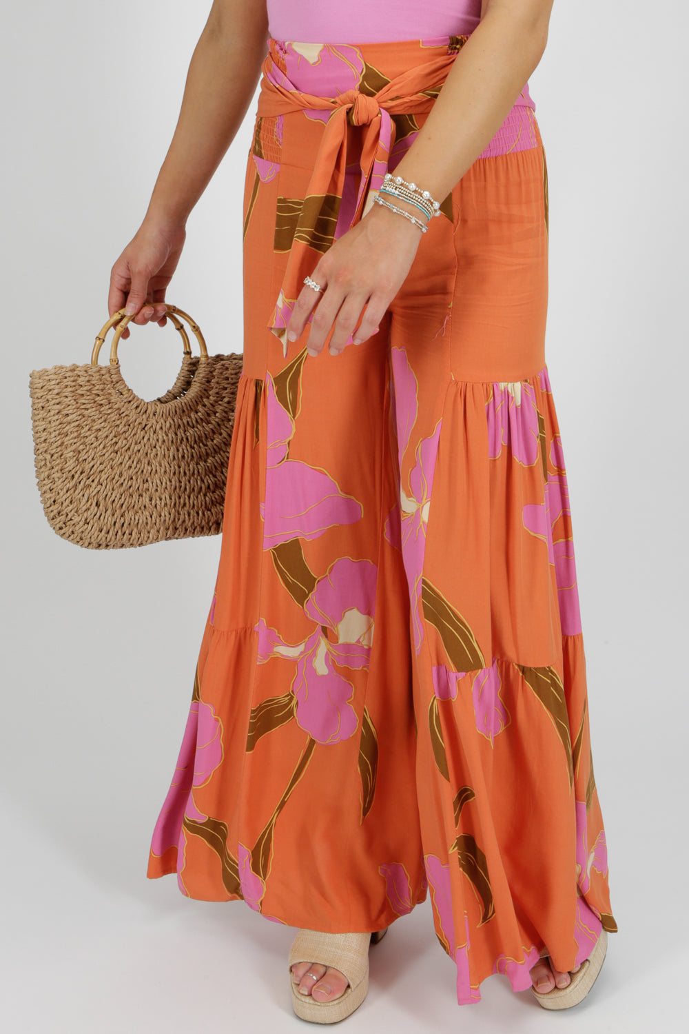 Island Delight Wide Leg Pants - Orange/Pink | Makk Fashions