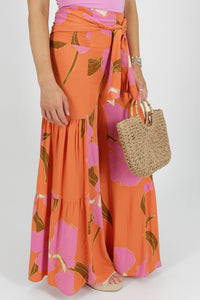 Island Delight Wide Leg Pants - Orange/Pink | Makk Fashions