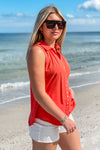 Island Time Button Down Collared Shirt - Orange | Makk Fashions