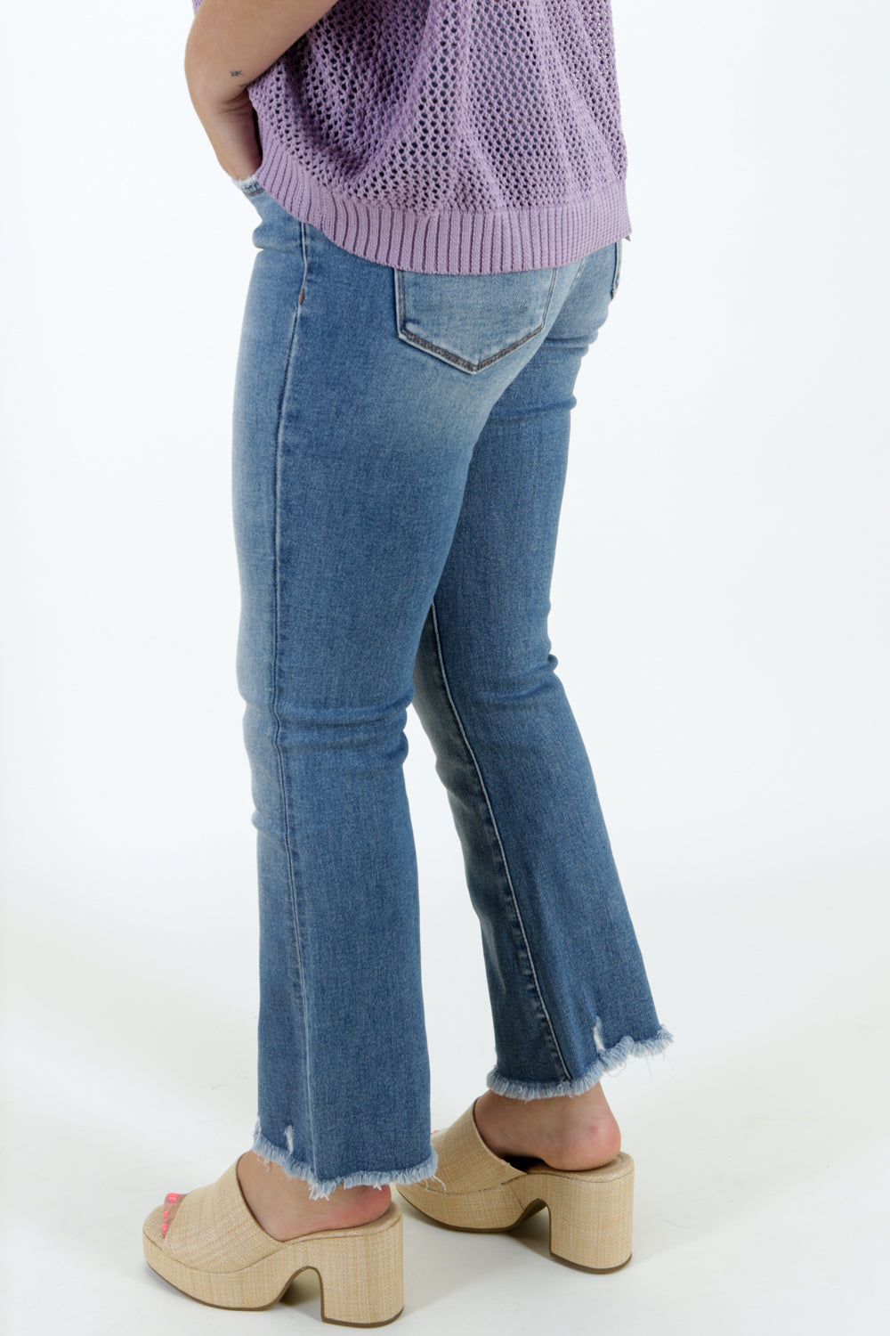 Jenna Mid Rise Crop Mini Bootcut Jeans - Medium Wash | Makk Fashions