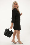 Jesse Paneled Satchel w/ Long Strap Bag - Black | Makk Fashions