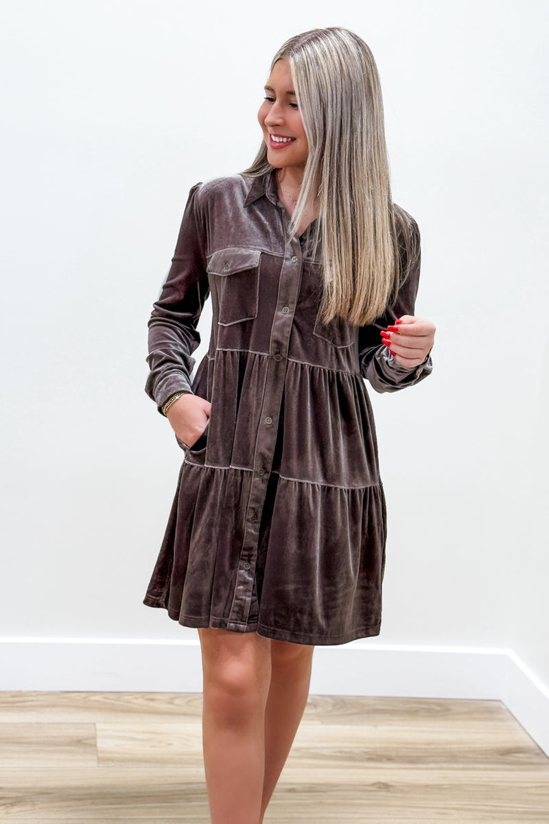 Joyful Days Button Down Tiered Mini Dress - Almond | Makk Fashions