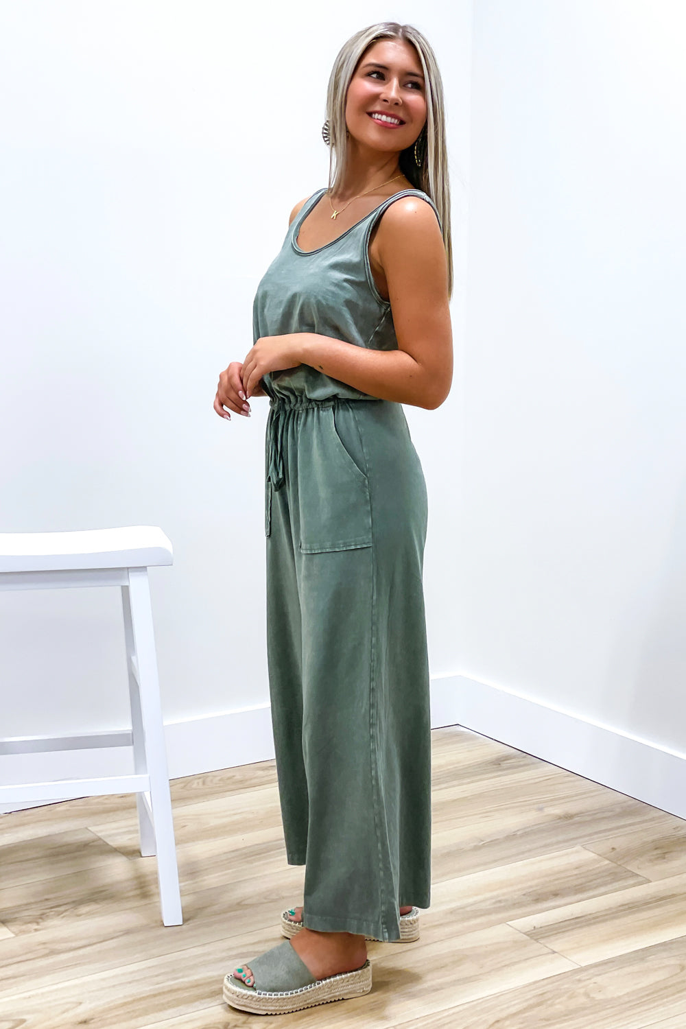 Jump In To Autumn Wide Leg Jumpsuit - Olive | Makk Fashions