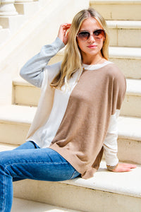 Keep Holding On Colorblock Sweater - Taupe | Makk Fashions
