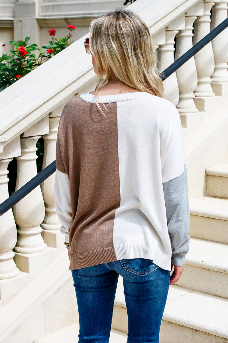 Keep Holding On Colorblock Sweater - Taupe | Makk Fashions