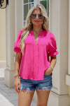 Keeping It Chic V-Neck Blouse - Hot Pink | Makk Fashions