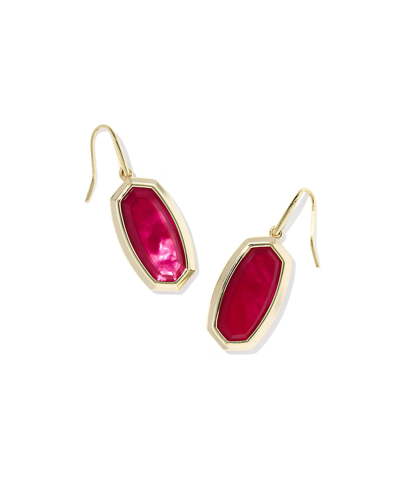 Kendra Scott: Dani Bezel Drop Gold Earrings - Carmne Red Illusion