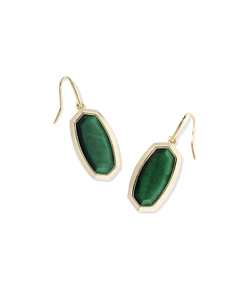 Kendra Scott: Dani Bezel Drop Gold Earrings - Tigers Eye