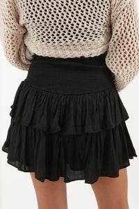 Lead The Way Smocked Ruffle Mini Skirt - Black