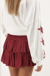 Lead The Way Smocked Ruffle Mini Skirt - Merlot