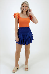 Lead The Way Smocked Ruffle Mini Skirt - Royal Blue | Makk Fashions