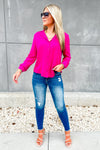 Let's Get Working Button Down Top - Magenta | Makk Fashions