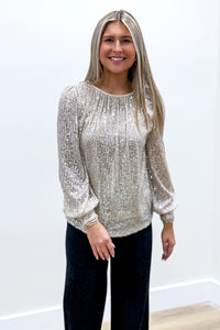 Let's Shine Tonight Sequin Top - Cream | Makk Fashions