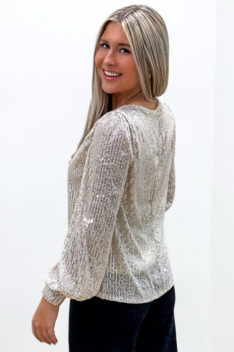 Let's Shine Tonight Sequin Top - Cream | Makk Fashions