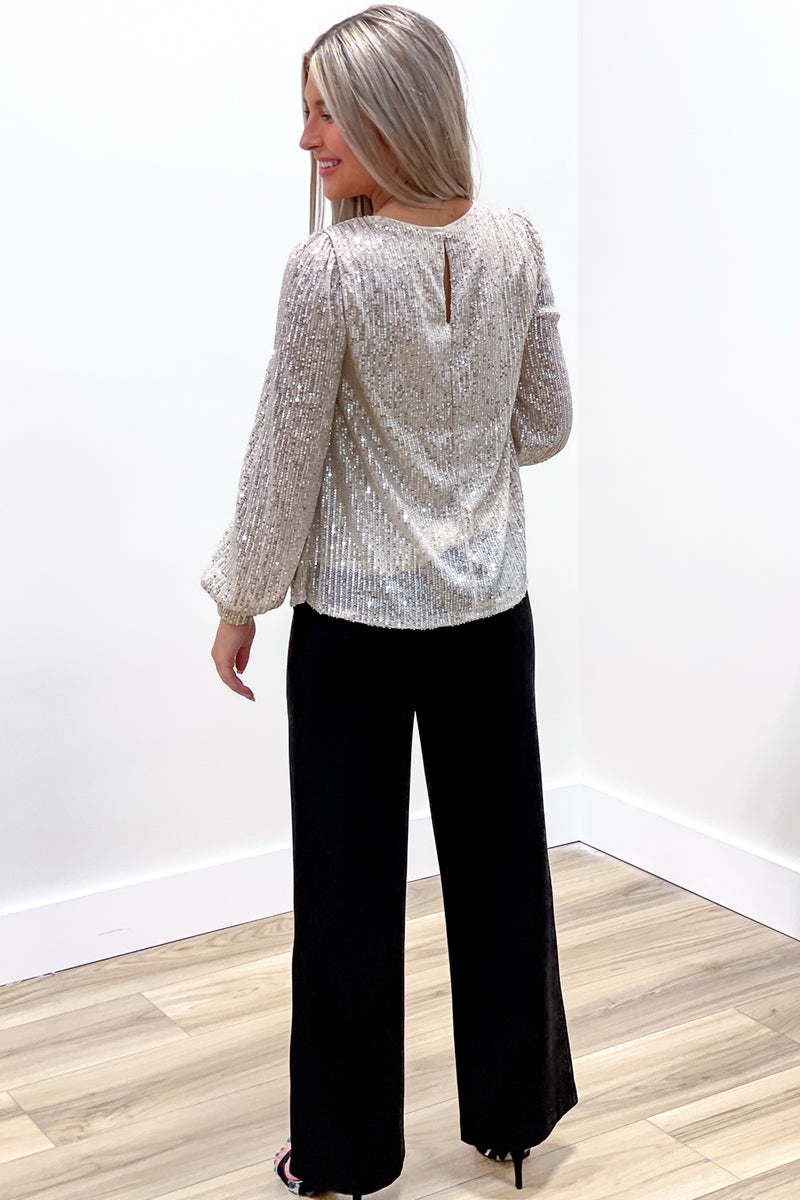 Let's Shine Tonight Sequin Top - Cream | Makk Fashions