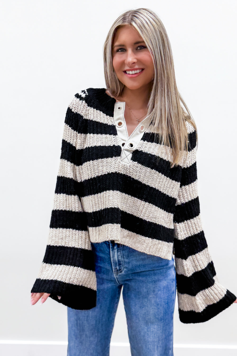 Living Life Striped Sweater - Black | Makk Fashions