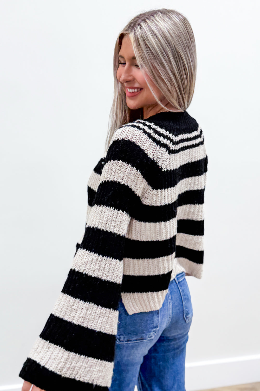 Living Life Striped Sweater - Black | Makk Fashions