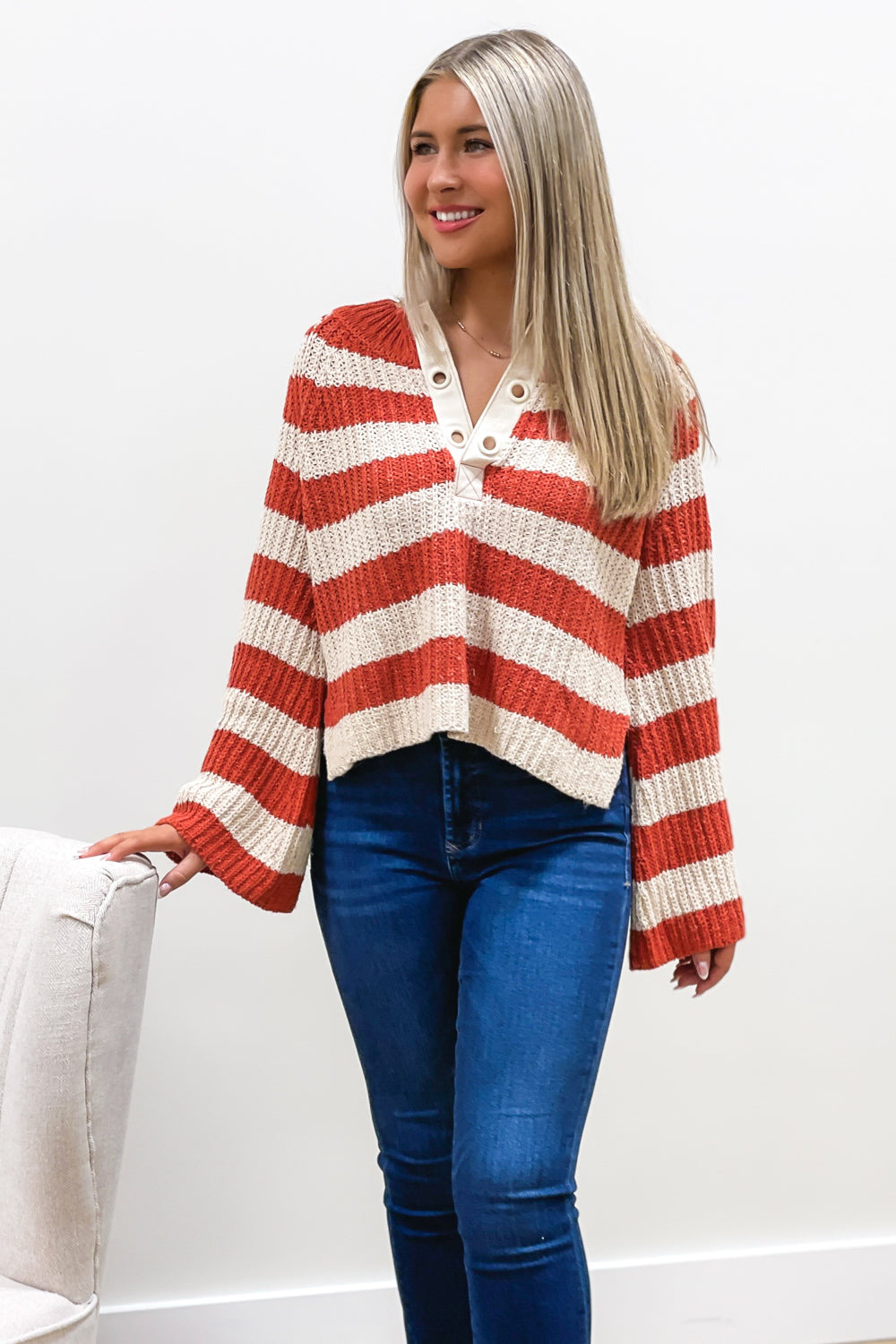 Living Life Striped Sweater - Burnt Orange | Makk Fashions