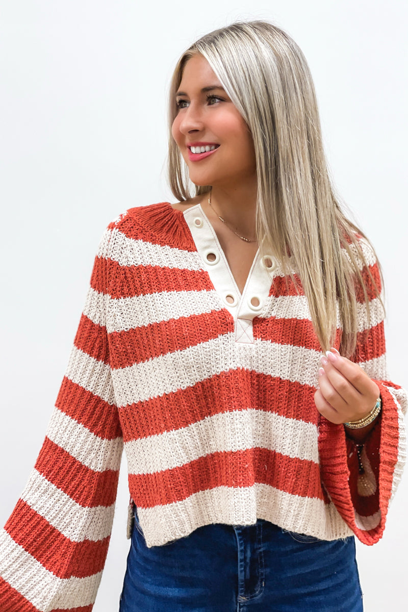 Living Life Striped Sweater - Burnt Orange | Makk Fashions