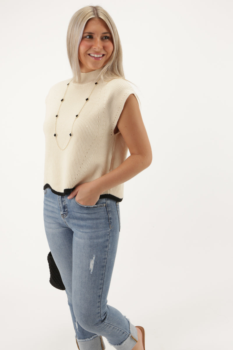 Longing For You Scallop Trim Sweater - Oatmeal