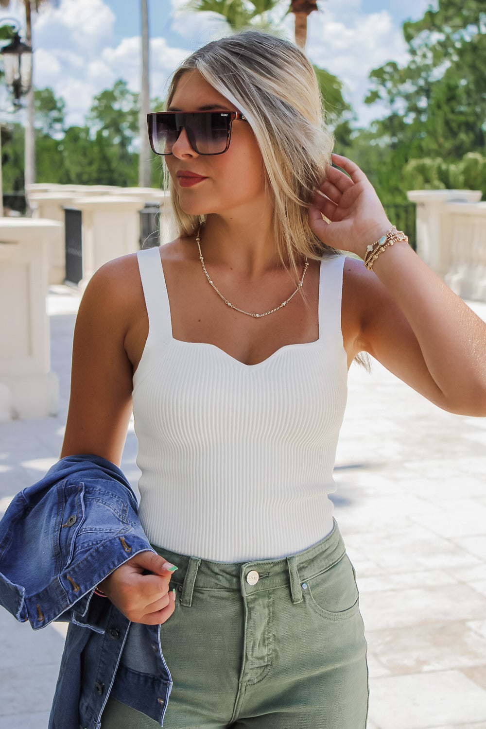 Look This Way Cami Sleeveless Top - Off White | Makk Fashions