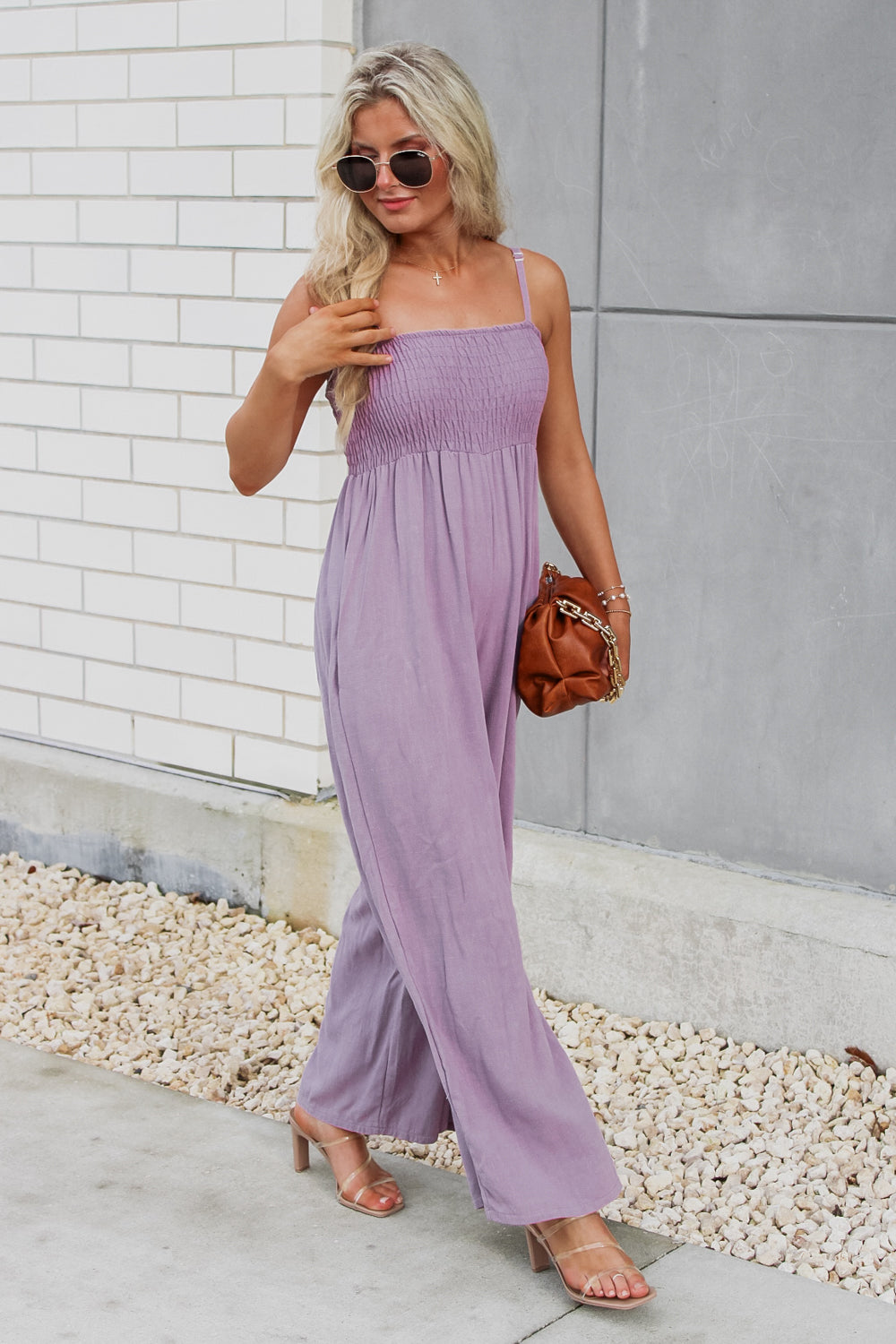 Looking Ahead Smocked Linen Jumpsuit - Lavender | Makk Fashions