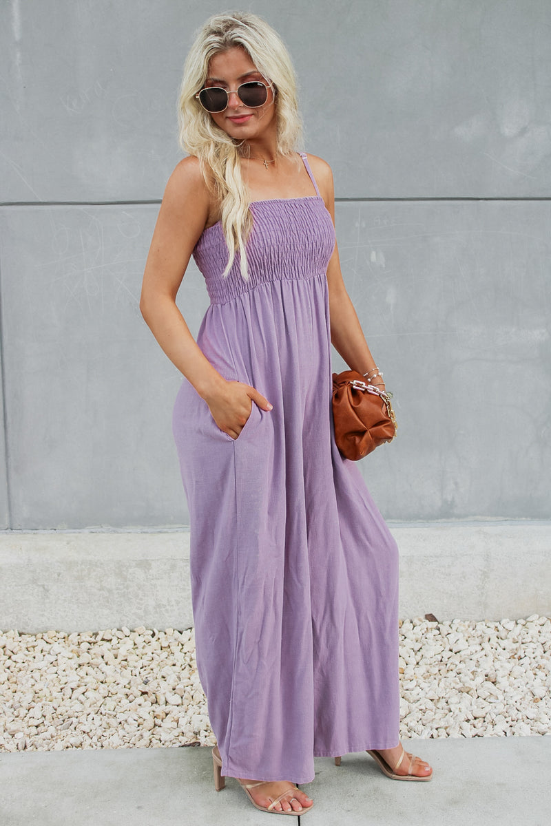 Looking Ahead Smocked Linen Jumpsuit - Lavender | Makk Fashions