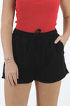 Lotus & Luna: Black Cotton Cabana Drawstring Shorts | Makk Fashions