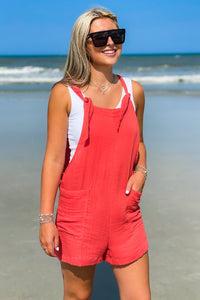 Lotus & Luna: Bright Coral Romper | Makk Fashions