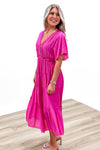 Loving Moments V-Neck Tiered Midi Dress - Hot Pink | Makk Fashions