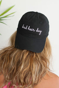 "Bad Hair Day"  Embroidered Cap - Black | Makk Fashions