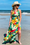 Meet Me in the Garden Floral Print Halter Maxi Dress - Green | Makk Fashions