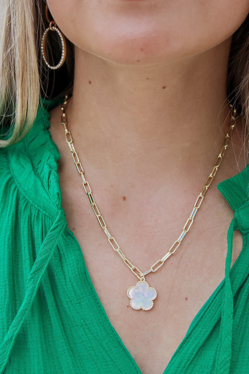 Mother Of Pearl Clover Necklace - Gold | Makk Fashions
