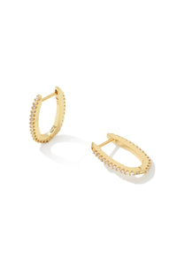 Kendra Scott: Murphy Gold Pave Huggie Earrings - White Crystal | Makk Fashions