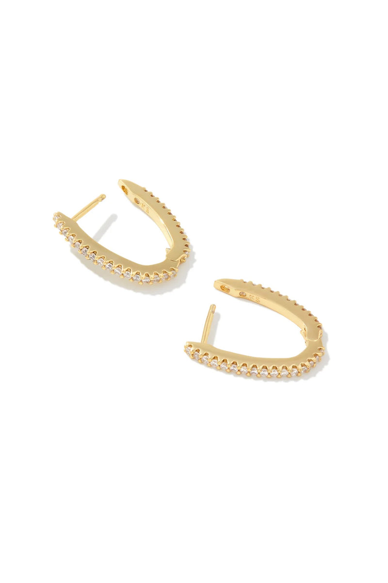 Kendra Scott: Murphy Gold Pave Huggie Earrings - White Crystal | Makk Fashions