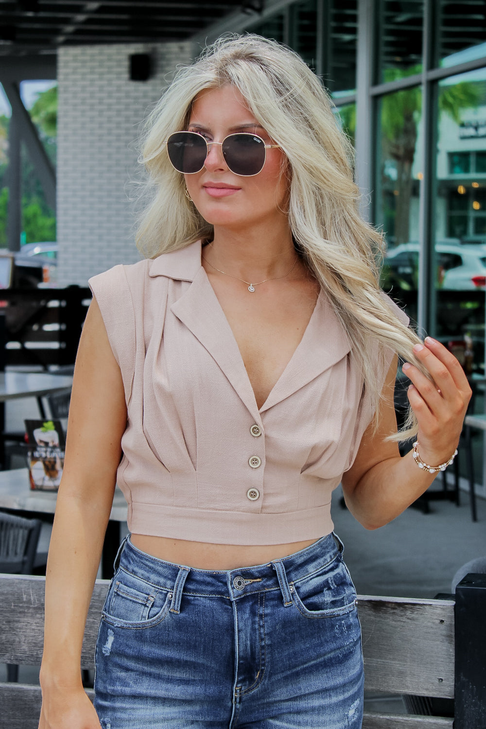 My Only Wish Collared Top - Taupe | Makk Fashions