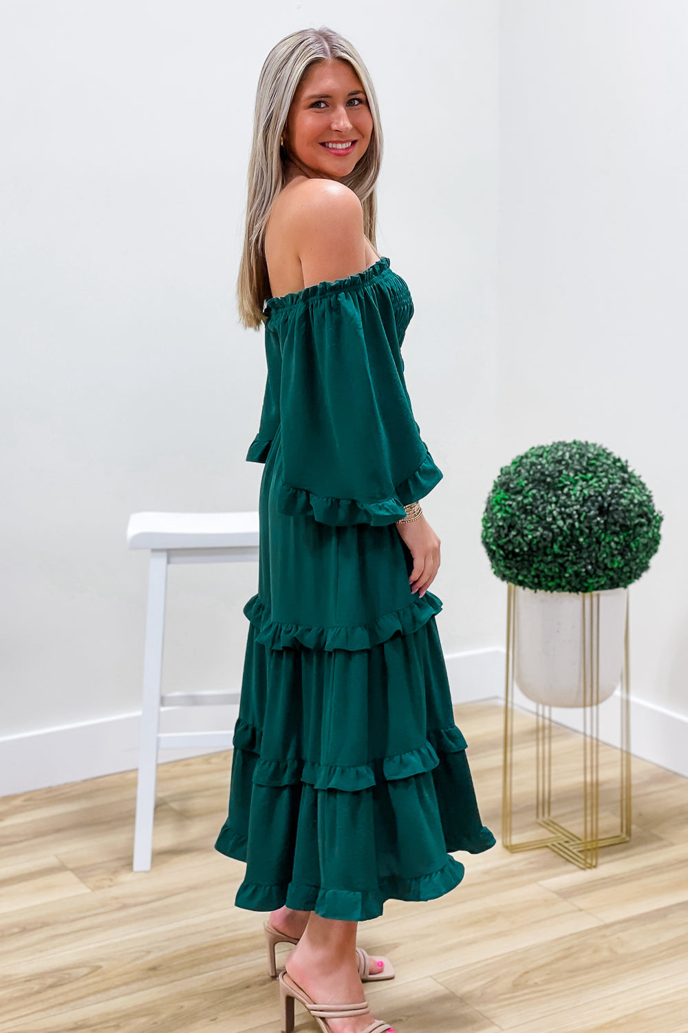 My Only Wish Smocked Tiered Midi Dress - Green | Makk Fashions