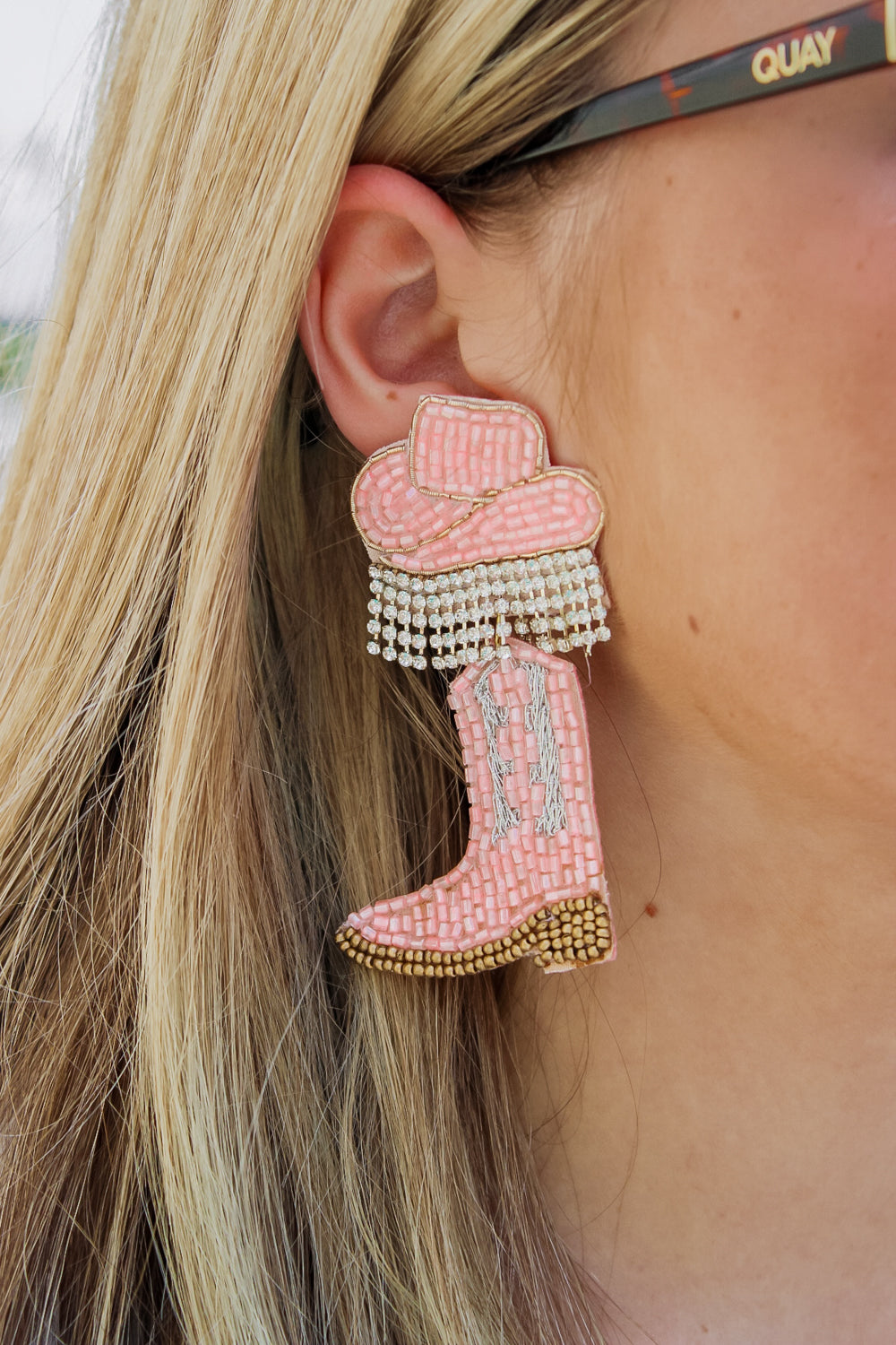 Nashville Ready Beaded Cowboy Hat & Boot Earrings - Pink | Makk Fashions