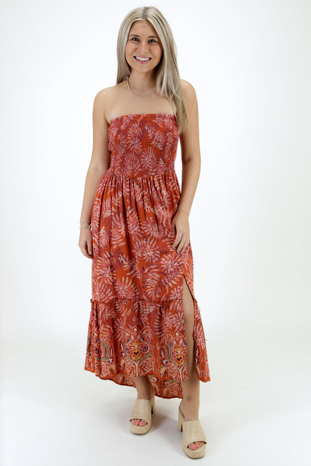 New Feelings Smocked Maxi Dress - Terra Cotta | Makk Fashions