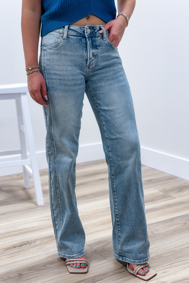 Payton Mid Rise Straight Jeans - Light Wash | Makk Fashions