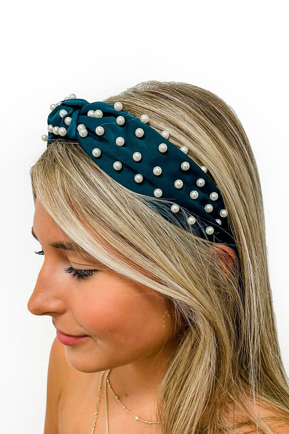 Pearl Studded Headband - Teal | Makk Fashions