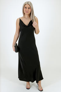 Perfect Statement Cowl Neck Midi Dress - Black | Makk Fashions