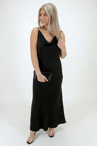 Perfect Statement Cowl Neck Midi Dress - Black | Makk Fashions